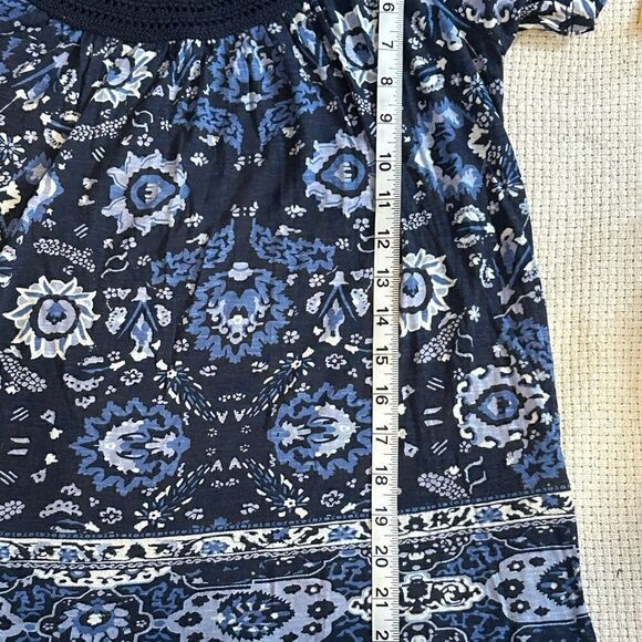 Lucky Brand cotton blend boho print crochet neck top size XS BIN F - Picture 9 of 9